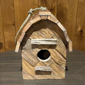 NWT Rustic Handcrafted Wooden 11” Birdhouse Hanging Accent - Natural Brown